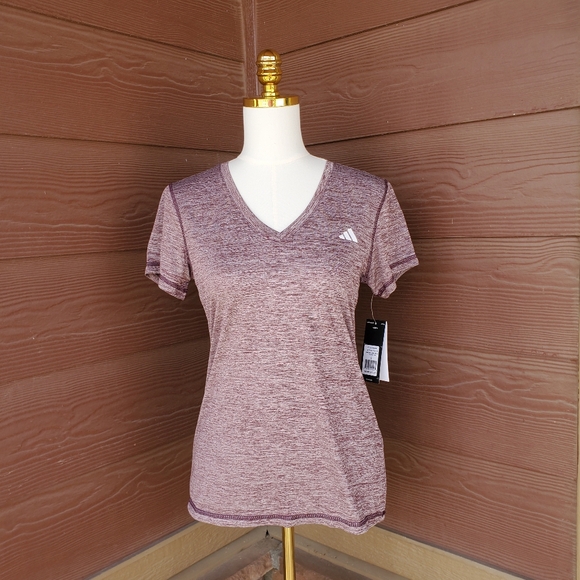 NWT Adidas Women's V-Neck Tech Heather Tee T-Shirt Shadow Fig Size Small - Picture 13 of 16